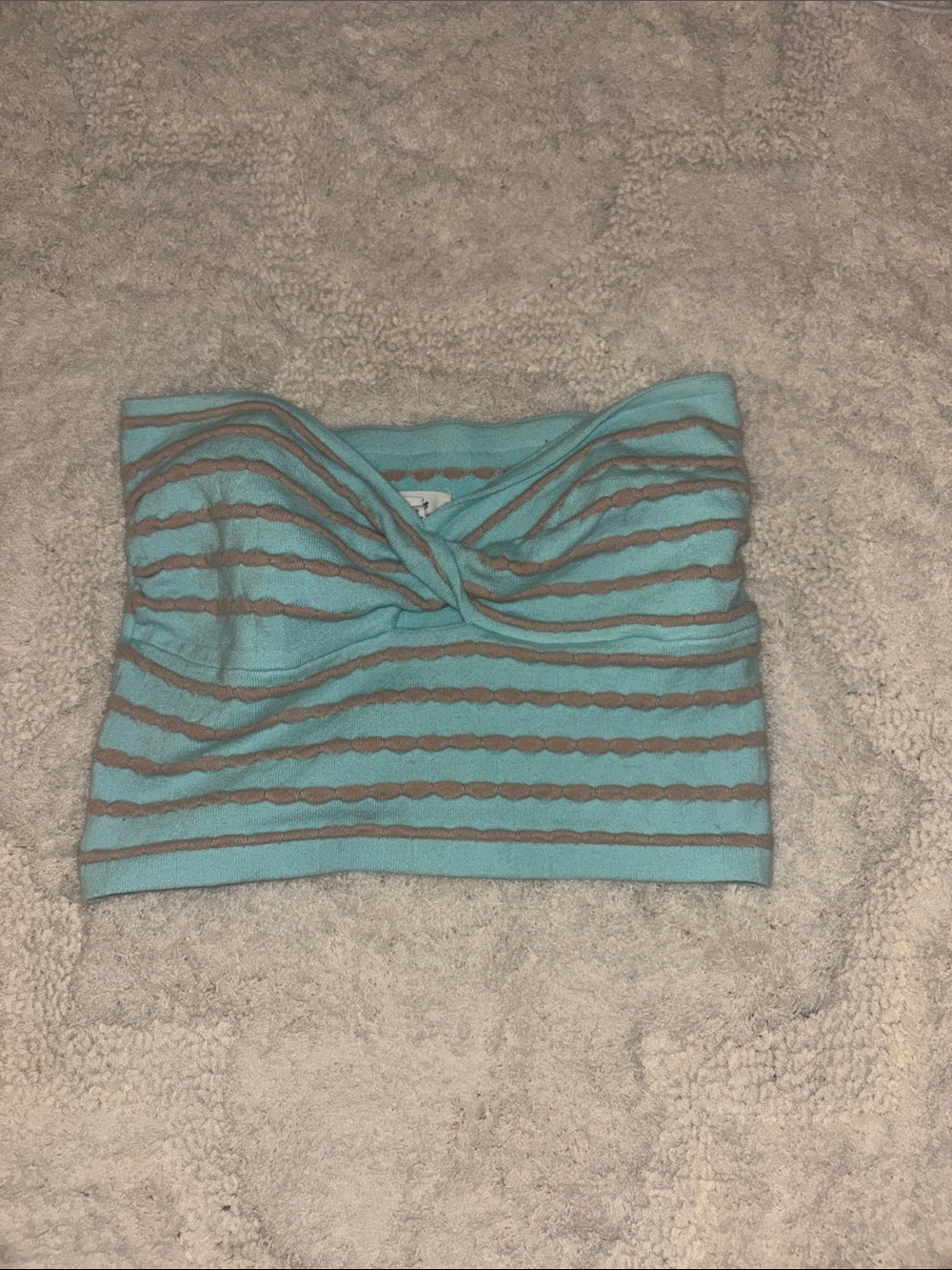 aerie Aqua and Taupe Striped Twist-Front Bandeau Camisole